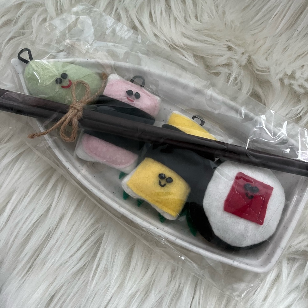 NEW Sushi Boat with Chopsticks Plush Felt Ornament Set Novelty